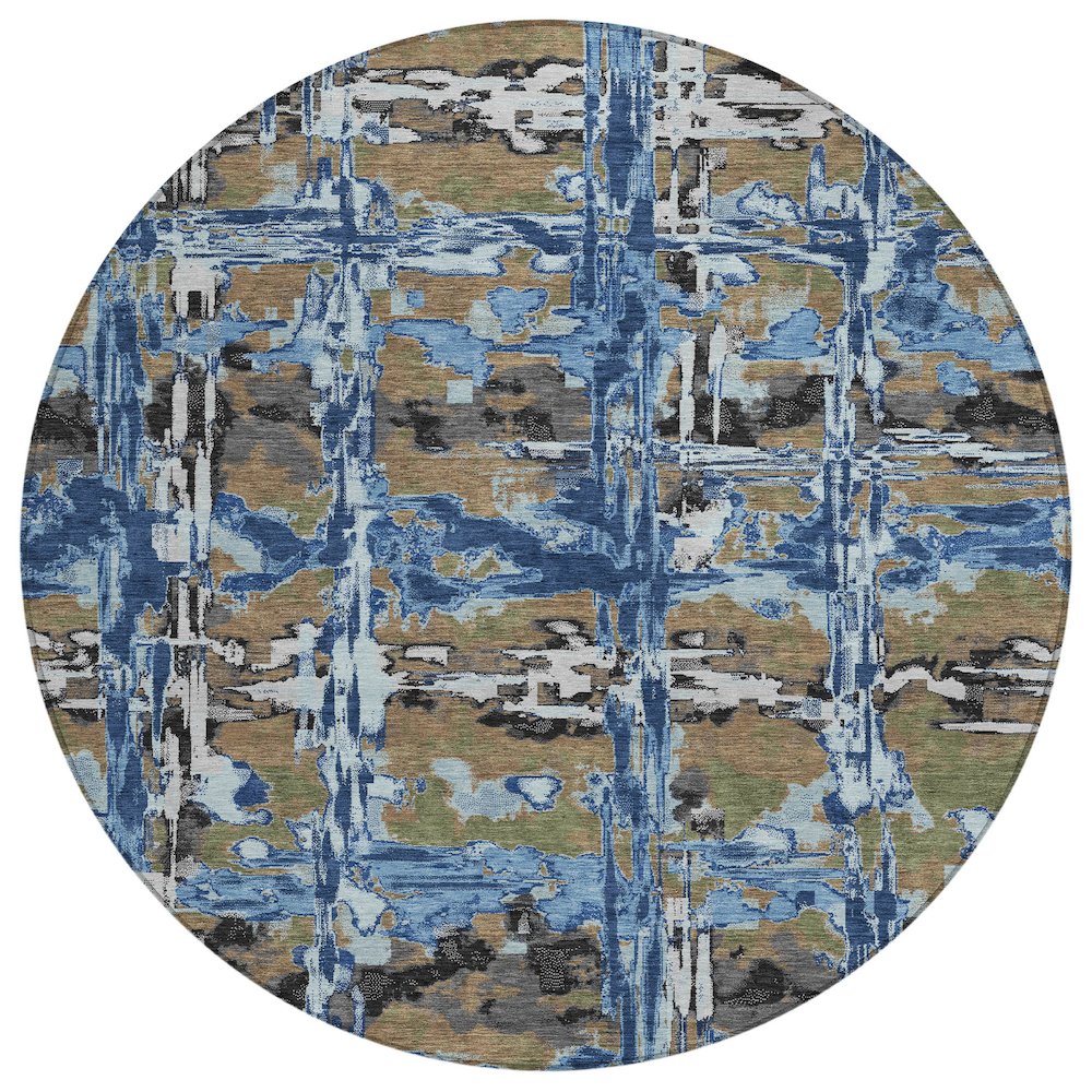 Machine Washable Indoor/Outdoor Chantille ACN2627 Blue 8' x 8' Round Rug. Picture 1