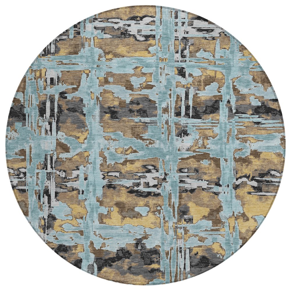 Machine Washable Indoor/Outdoor Chantille ACN2627 Teal 8' x 8' Round Rug. Picture 1