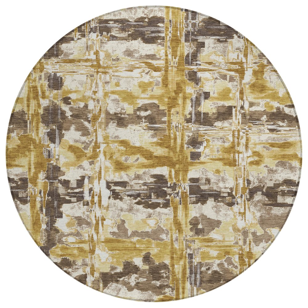 Machine Washable Indoor/Outdoor Chantille ACN2627 Gold 8' x 8' Round Rug. Picture 1