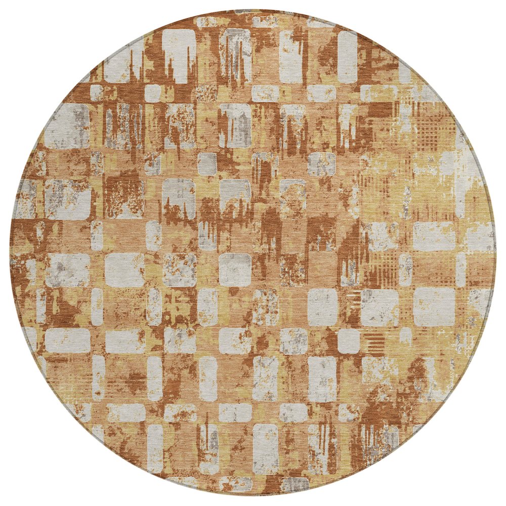 Machine Washable Indoor/Outdoor Chantille ACN2628 Orange 8' x 8' Round Rug. Picture 1