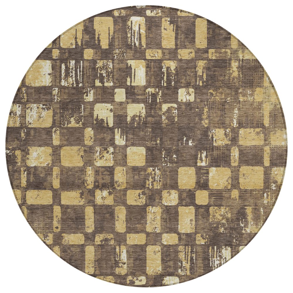 Machine Washable Indoor/Outdoor Chantille ACN2628 Brown 8' x 8' Round Rug. Picture 1
