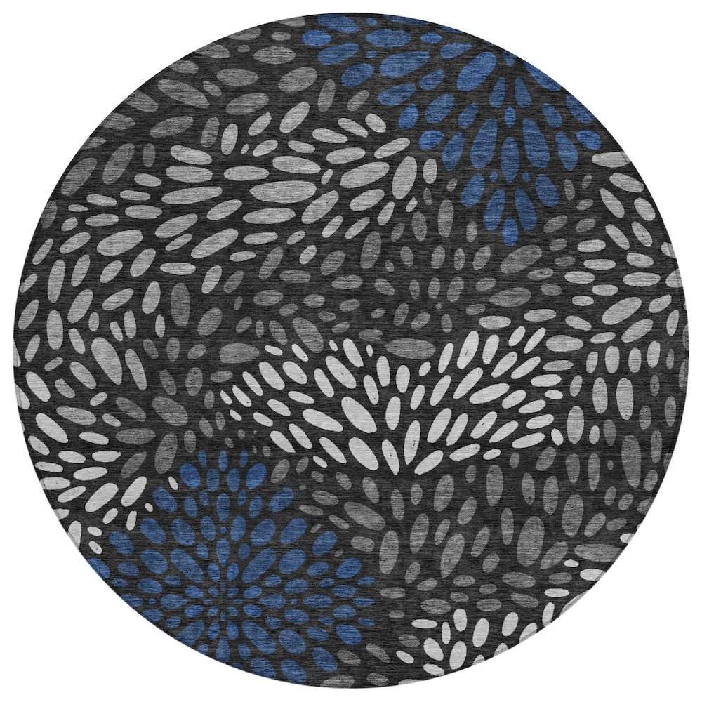 Machine Washable Indoor/Outdoor Chantille ACN2629 Black 8' x 8' Round Rug. Picture 1