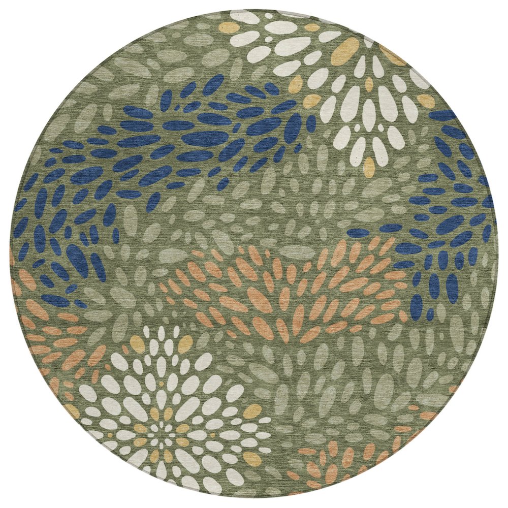 Machine Washable Indoor/Outdoor Chantille ACN2629 Green 8' x 8' Round Rug. Picture 1