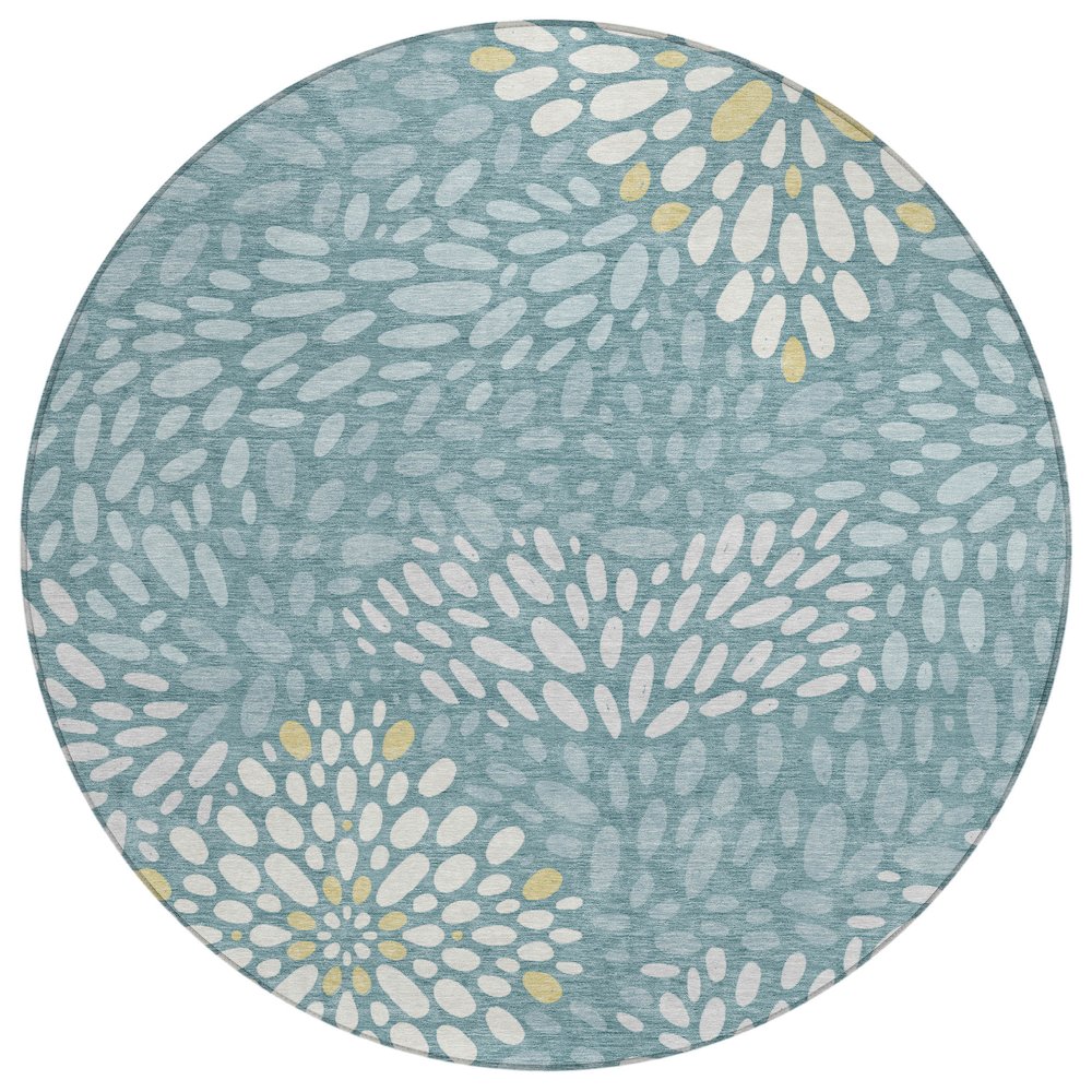 Machine Washable Indoor/Outdoor Chantille ACN2629 Teal 8' x 8' Round Rug. Picture 1