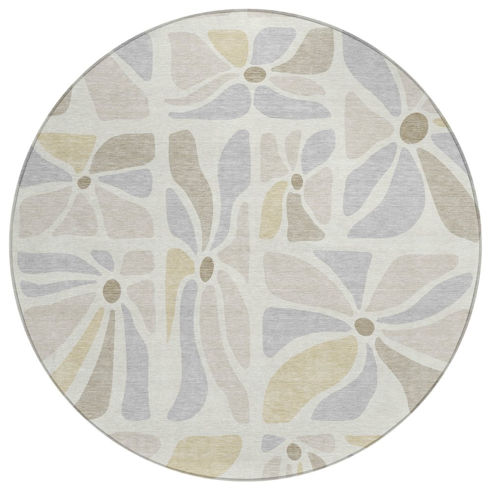 Machine Washable Indoor/Outdoor Chantille ACN2630 Ivory 8' x 8' Round Rug. Picture 1