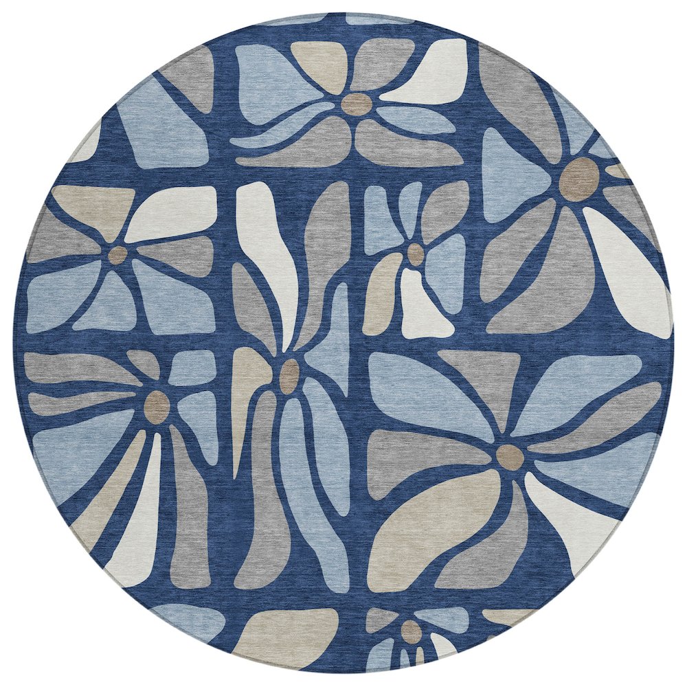 Machine Washable Indoor/Outdoor Chantille ACN2630 Blue 8' x 8' Round Rug. Picture 1
