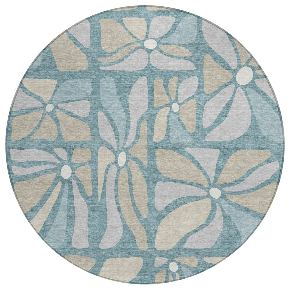 Machine Washable Indoor/Outdoor Chantille ACN2630 Teal 8' x 8' Round Rug. Picture 1