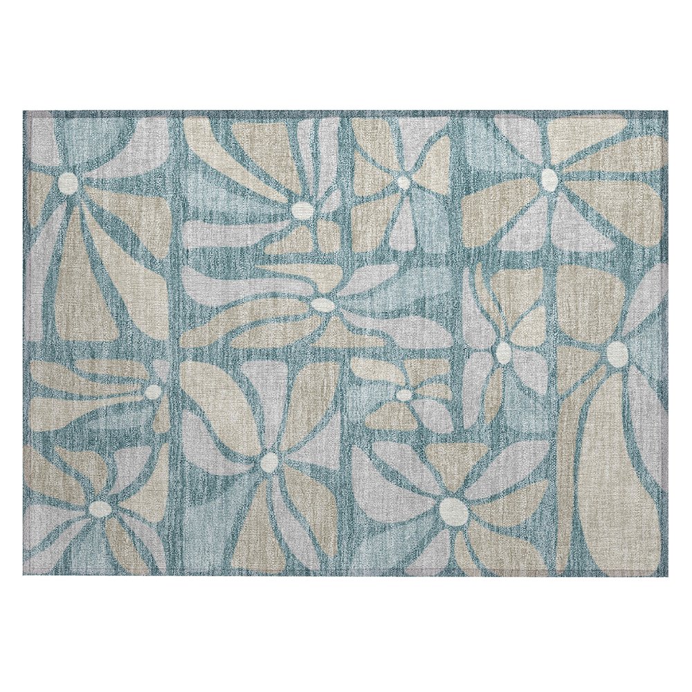 Machine Washable Indoor/Outdoor Chantille ACN2630 Teal 1'8" x 2'6" Rug. Picture 1