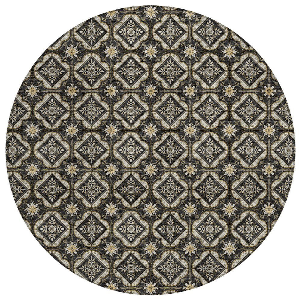 Machine Washable Indoor/Outdoor Chantille ACN2631 Black 8' x 8' Round Rug. Picture 1