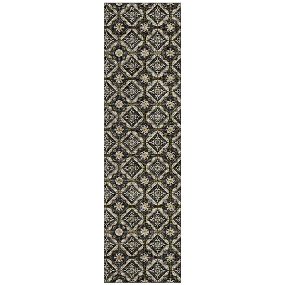 Machine Washable Indoor/Outdoor Chantille ACN2631 Black 2'3" x 7'6" Runner Rug. Picture 1