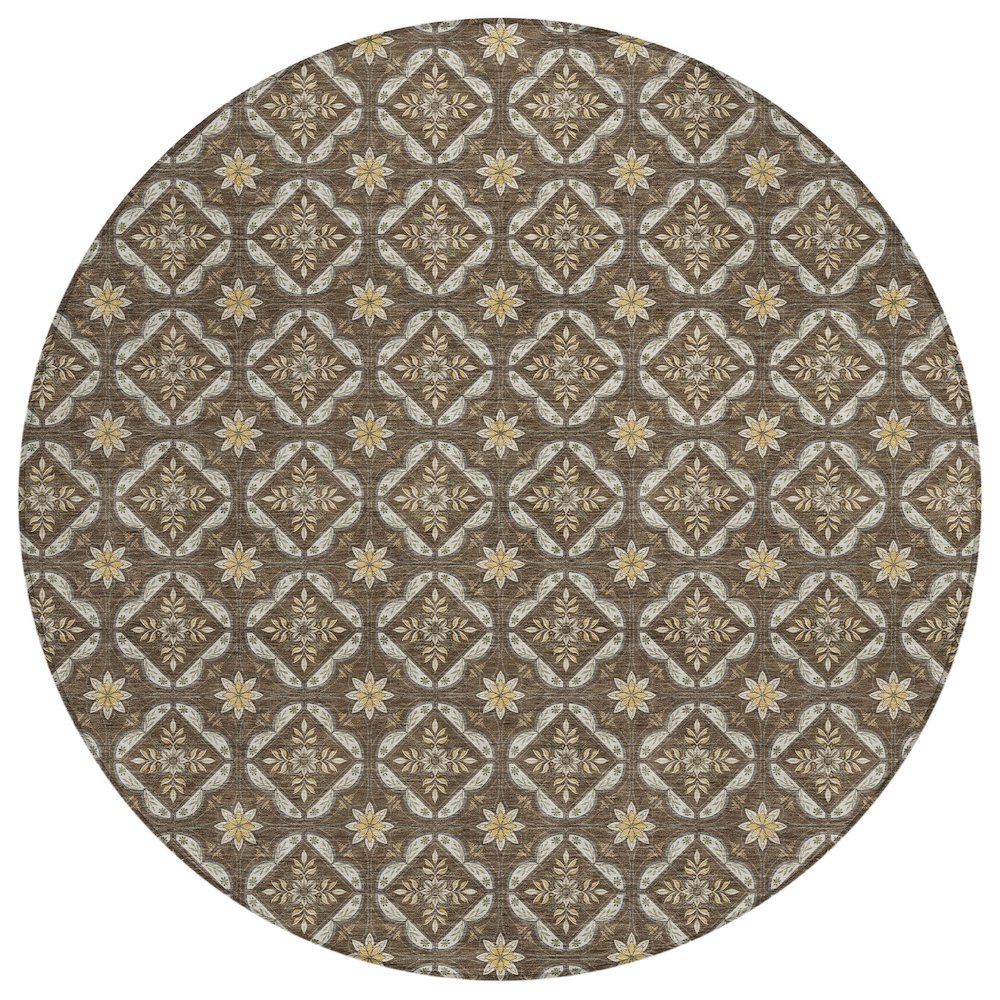 Machine Washable Indoor/Outdoor Chantille ACN2631 Brown 8' x 8' Round Rug. Picture 1