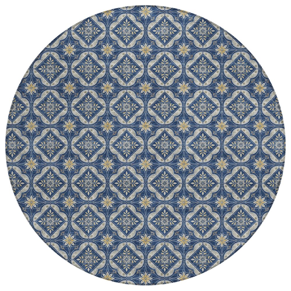 Machine Washable Indoor/Outdoor Chantille ACN2631 Blue 8' x 8' Round Rug. Picture 1