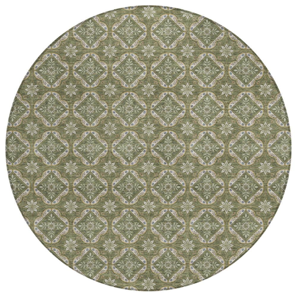 Machine Washable Indoor/Outdoor Chantille ACN2631 Green 8' x 8' Round Rug. Picture 1