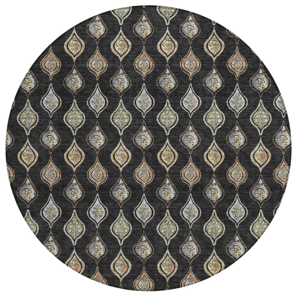 Machine Washable Indoor/Outdoor Chantille ACN2632 Black 8' x 8' Round Rug. Picture 1