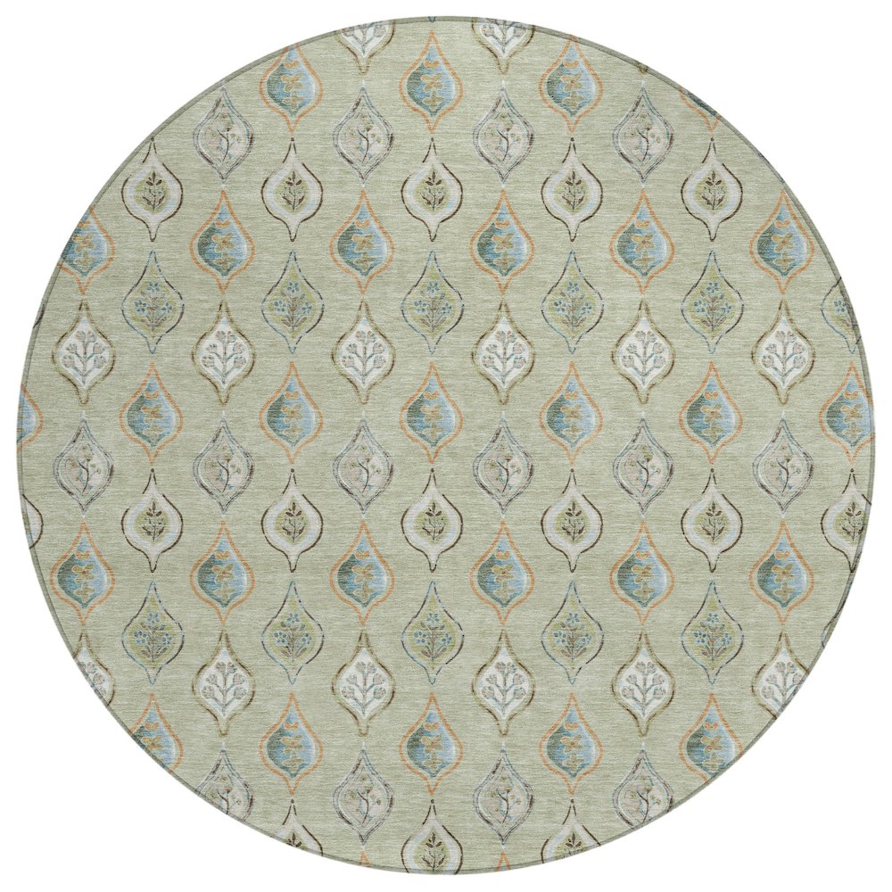 Machine Washable Indoor/Outdoor Chantille ACN2632 Green 8' x 8' Round Rug. Picture 1