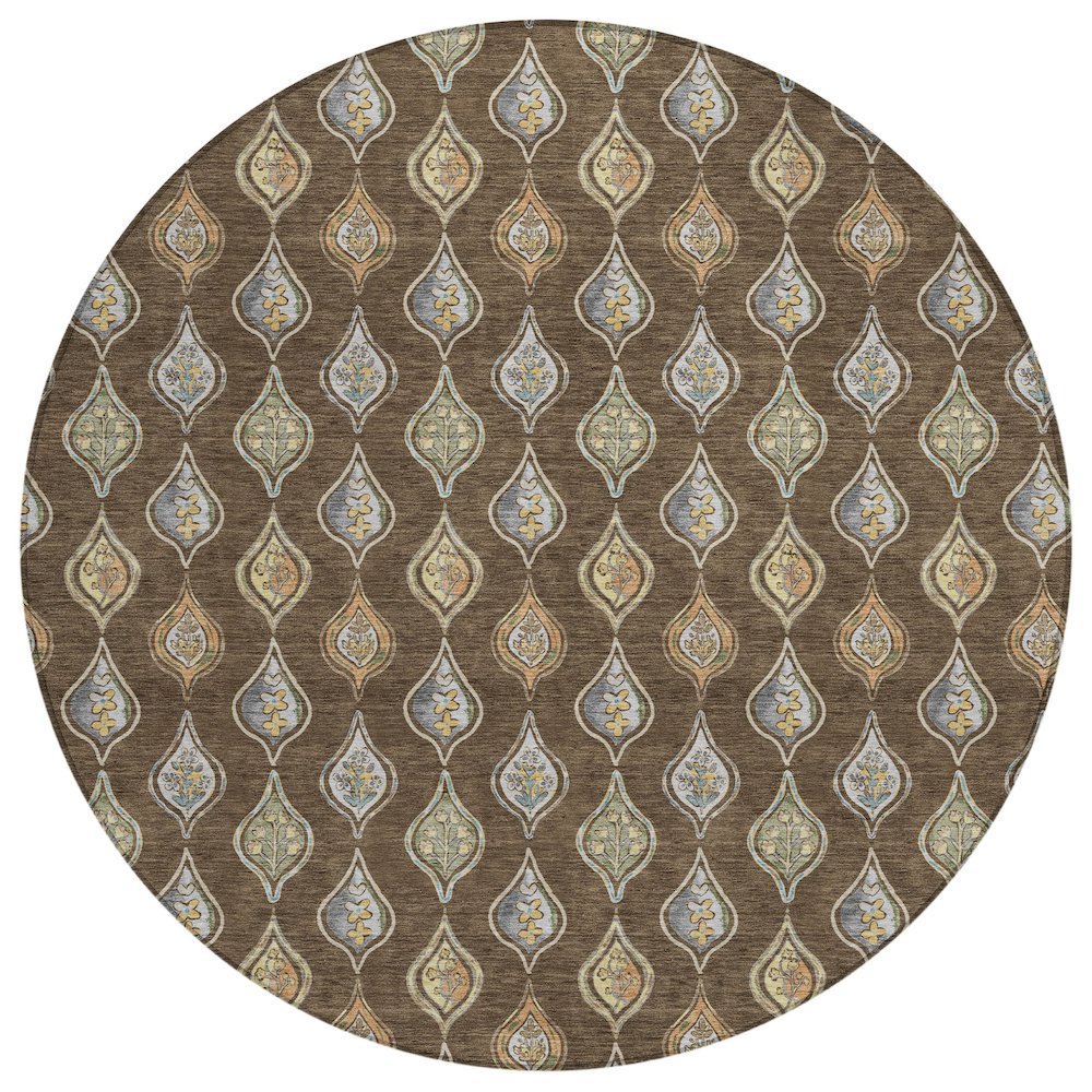 Machine Washable Indoor/Outdoor Chantille ACN2632 Brown 8' x 8' Round Rug. Picture 1