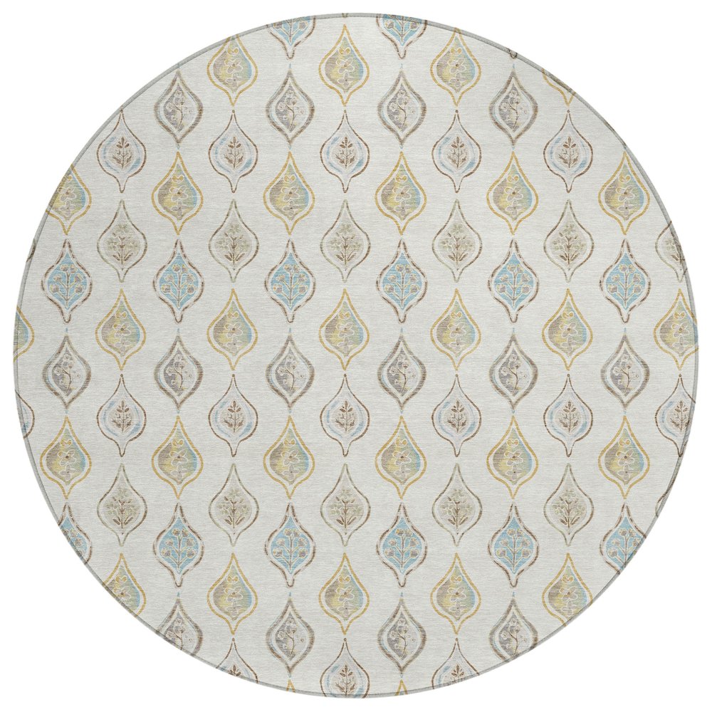 Machine Washable Indoor/Outdoor Chantille ACN2632 Ivory 8' x 8' Round Rug. Picture 1