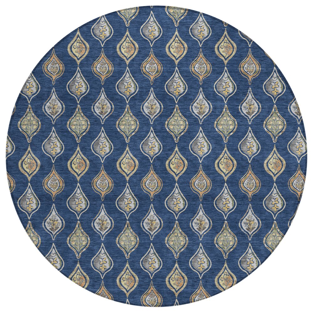 Machine Washable Indoor/Outdoor Chantille ACN2632 Blue 8' x 8' Round Rug. Picture 1