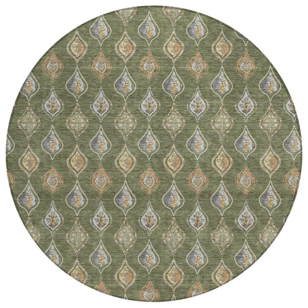 Machine Washable Indoor/Outdoor Chantille ACN2632 Green 8' x 8' Round Rug. Picture 1