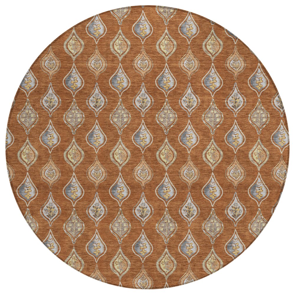 Machine Washable Indoor/Outdoor Chantille ACN2632 Orange 8' x 8' Round Rug. Picture 1