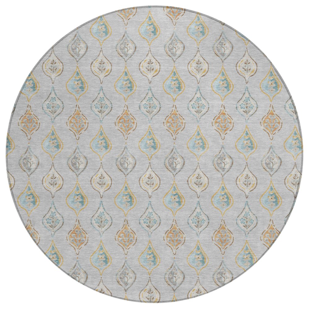 Machine Washable Indoor/Outdoor Chantille ACN2632 Gray 8' x 8' Round Rug. Picture 1