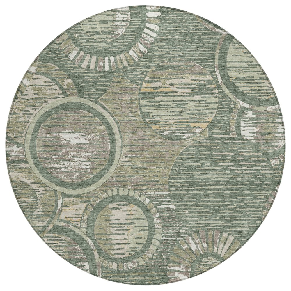 Machine Washable Indoor/Outdoor Chantille ACN2633 Green 8' x 8' Round Rug. Picture 1