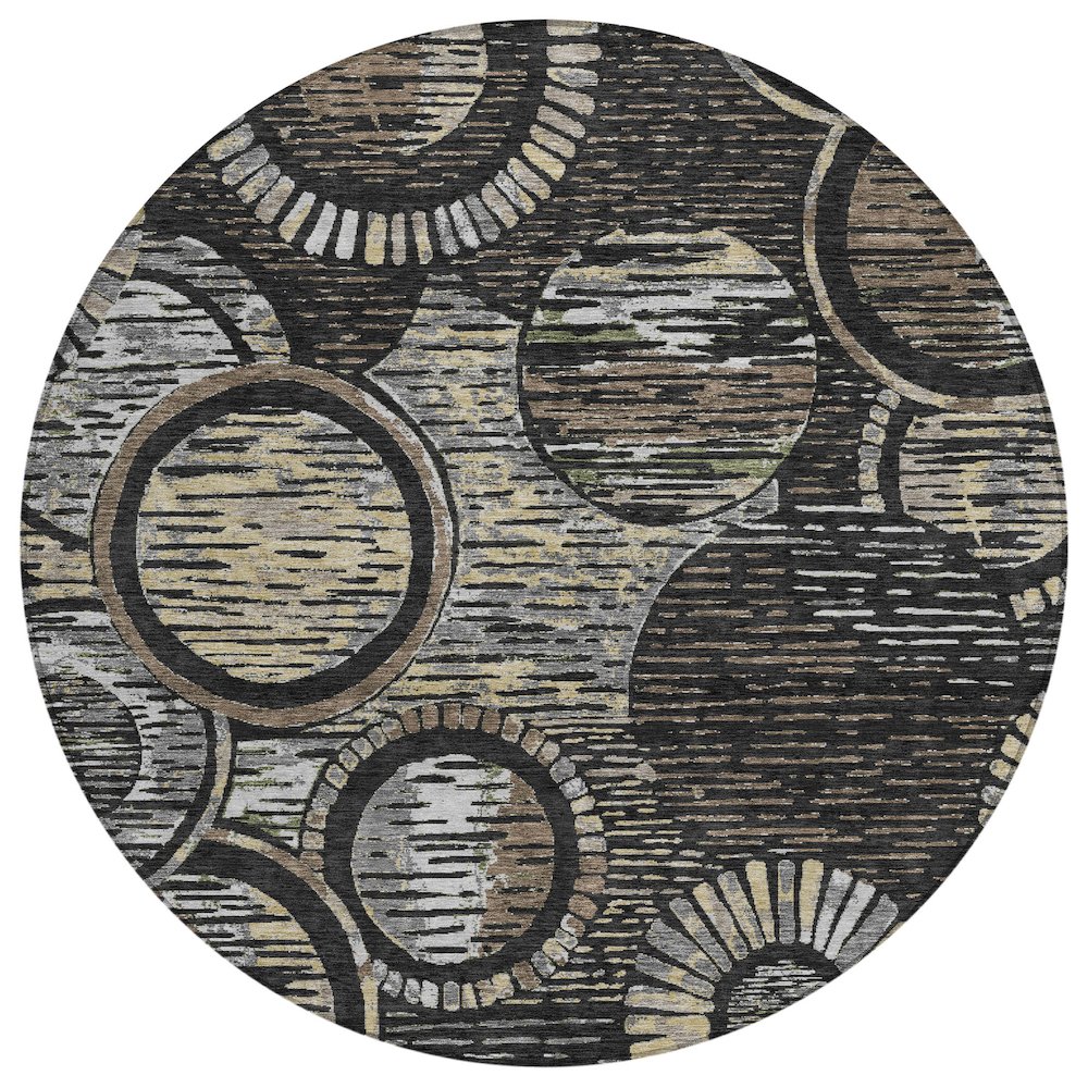 Machine Washable Indoor/Outdoor Chantille ACN2633 Black 8' x 8' Round Rug. Picture 1