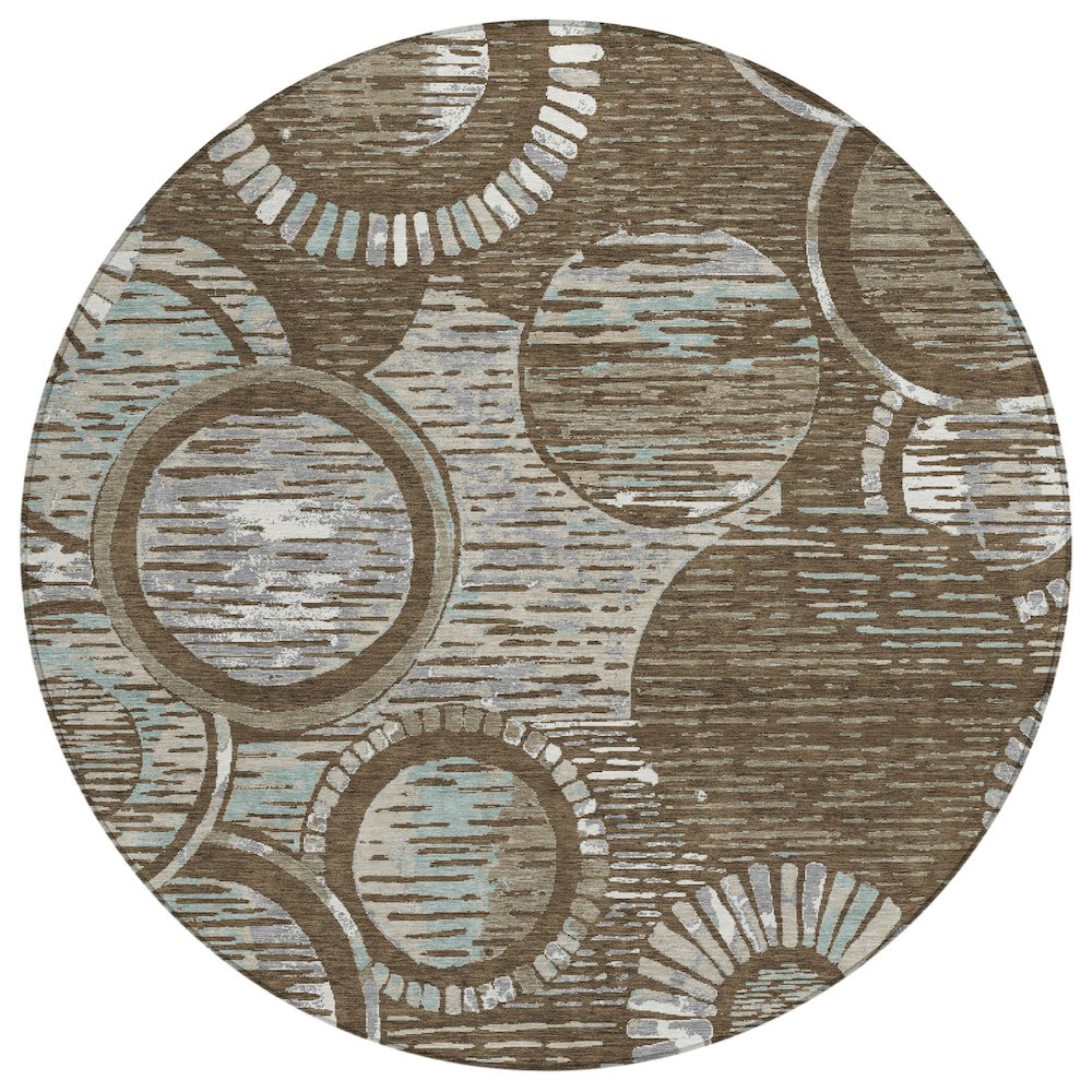 Machine Washable Indoor/Outdoor Chantille ACN2633 Brown 8' x 8' Round Rug. Picture 1