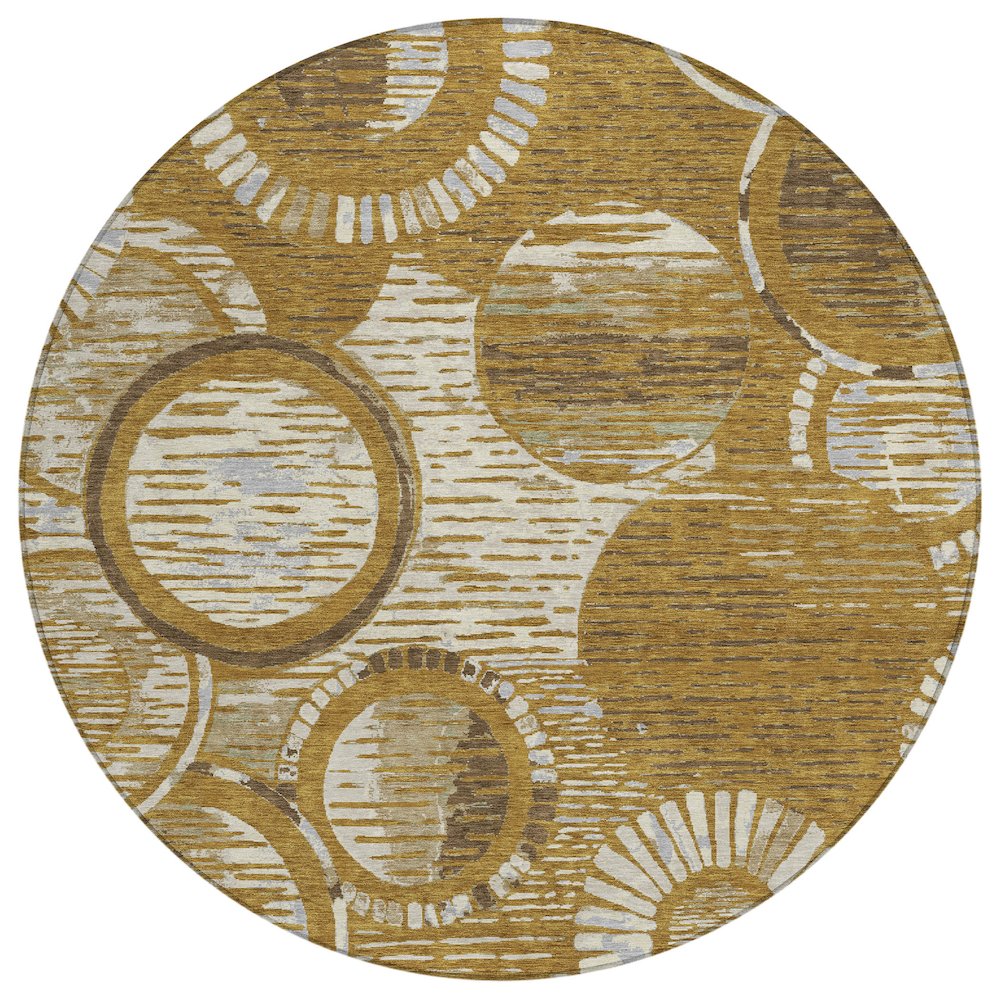 Machine Washable Indoor/Outdoor Chantille ACN2633 Gold 8' x 8' Round Rug. Picture 1