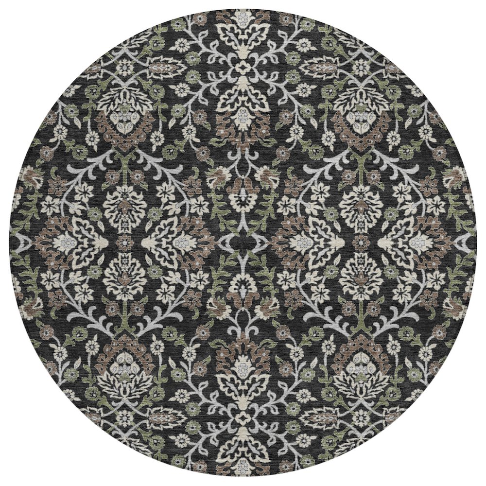 Machine Washable Indoor/Outdoor Chantille ACN2634 Black 8' x 8' Round Rug. Picture 1