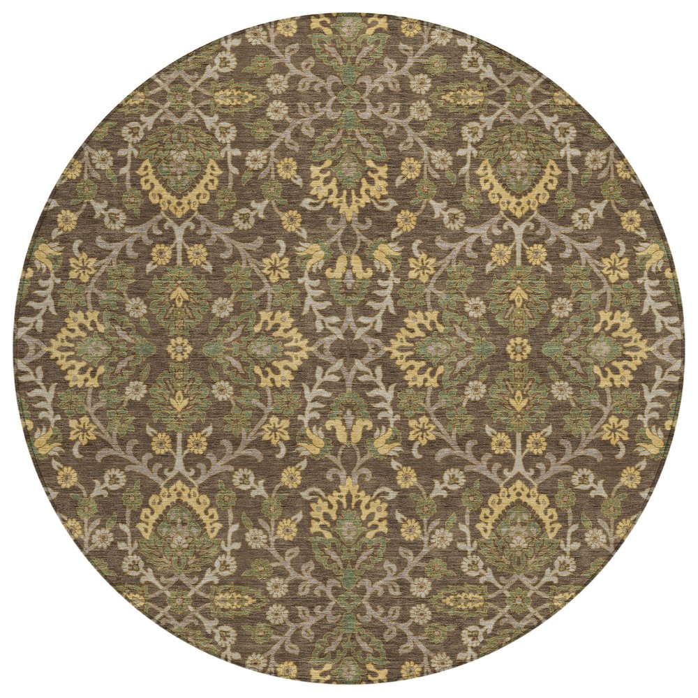 Machine Washable Indoor/Outdoor Chantille ACN2634 Brown 8' x 8' Round Rug. Picture 1