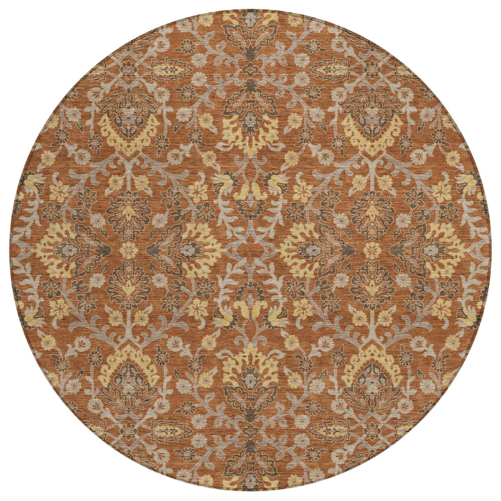 Machine Washable Indoor/Outdoor Chantille ACN2634 Orange 8' x 8' Round Rug. Picture 1