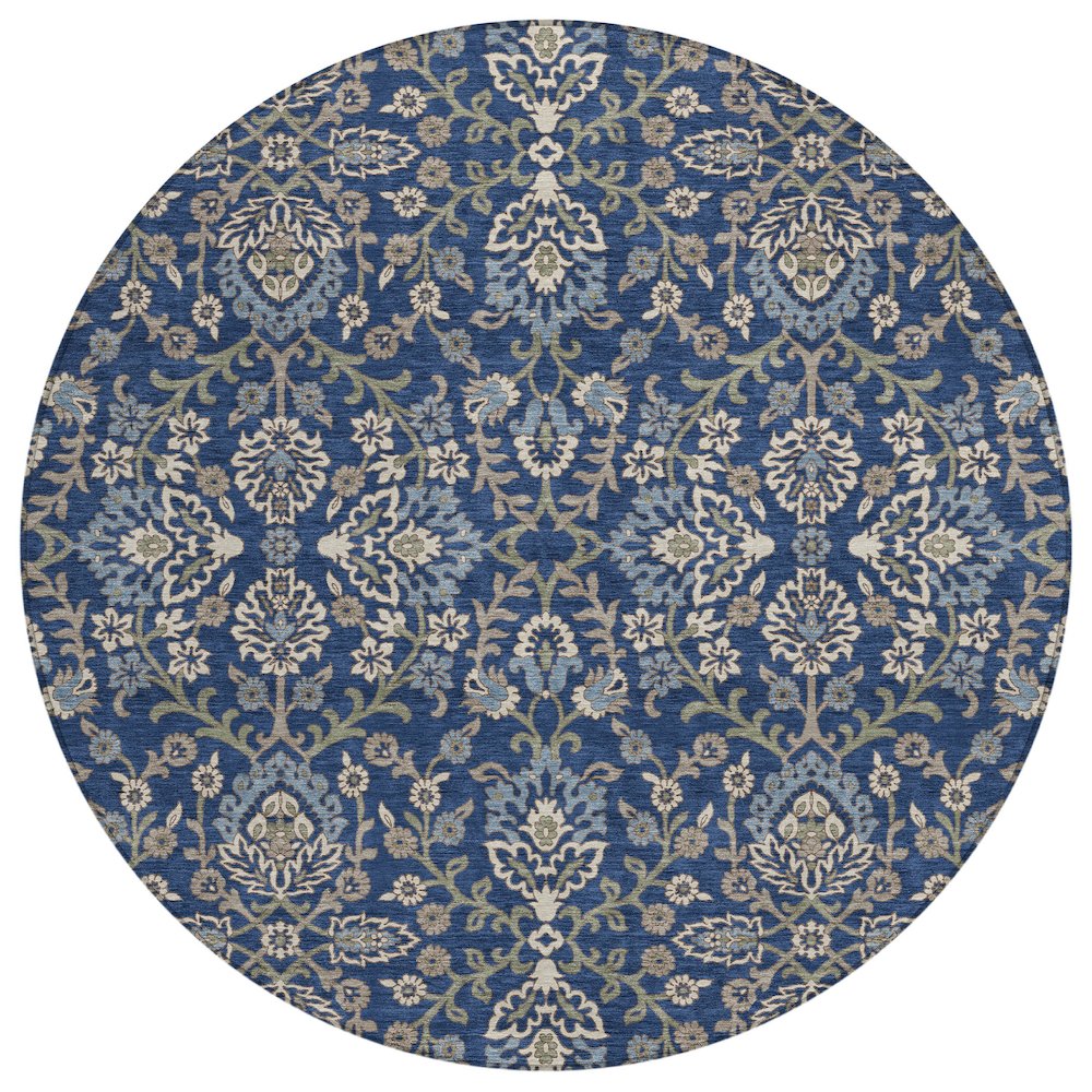 Machine Washable Indoor/Outdoor Chantille ACN2634 Blue 8' x 8' Round Rug. Picture 1