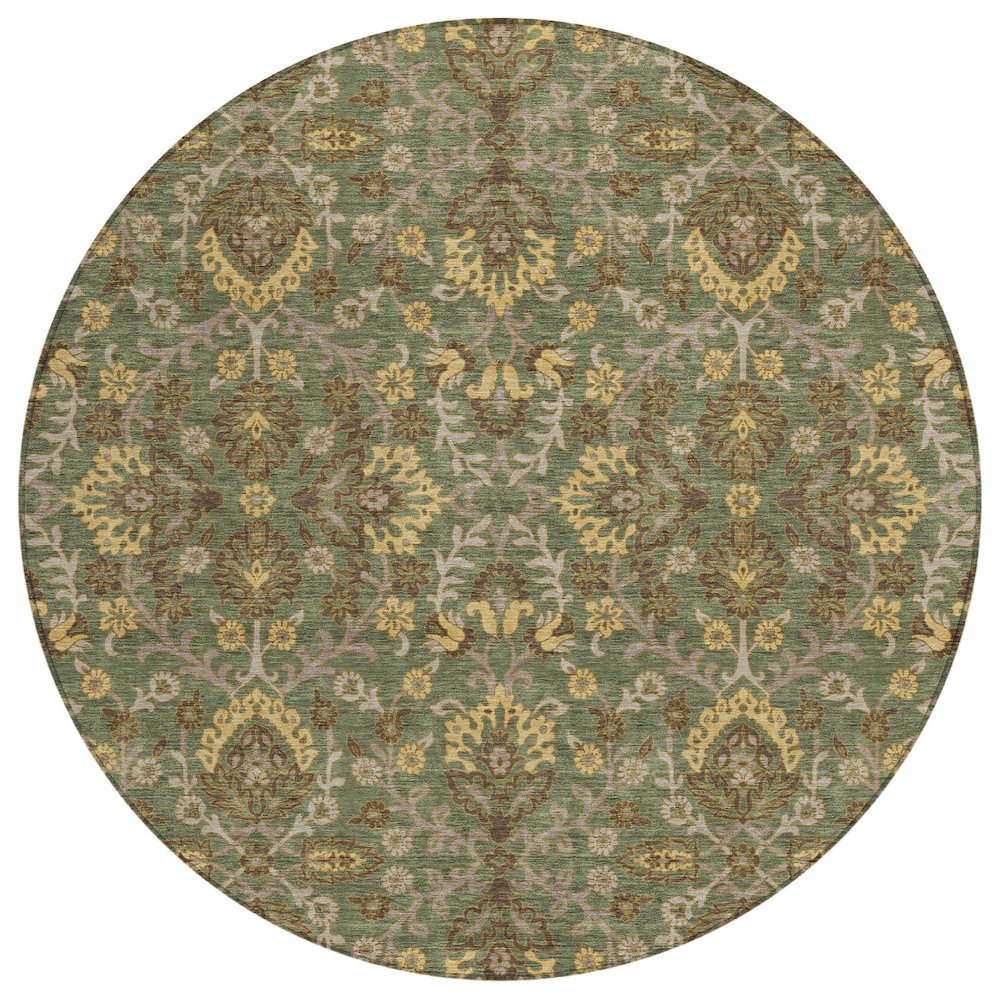 Machine Washable Indoor/Outdoor Chantille ACN2634 Green 8' x 8' Round Rug. Picture 1