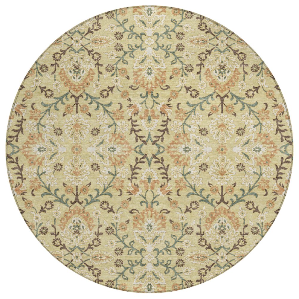 Machine Washable Indoor/Outdoor Chantille ACN2634 Gold 8' x 8' Round Rug. Picture 1