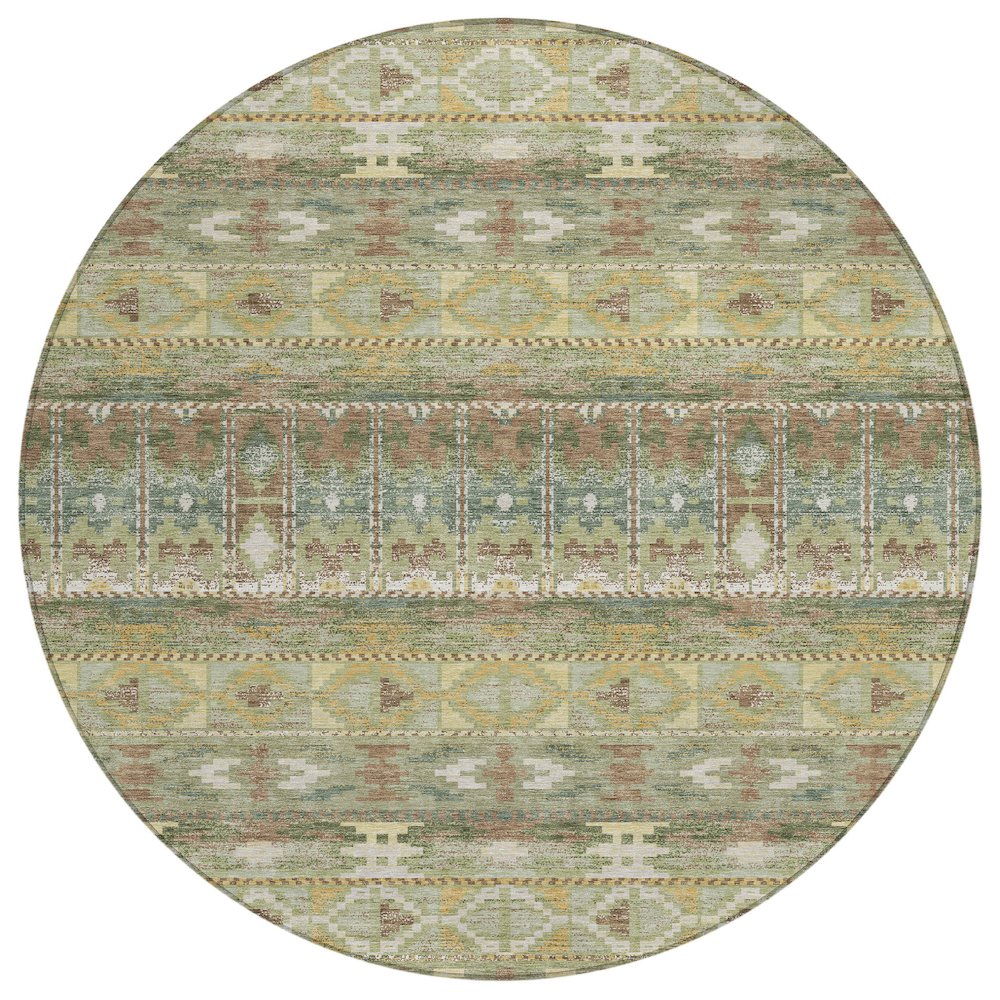 Machine Washable Indoor/Outdoor Chantille ACN2635 Green 8' x 8' Round Rug. Picture 1