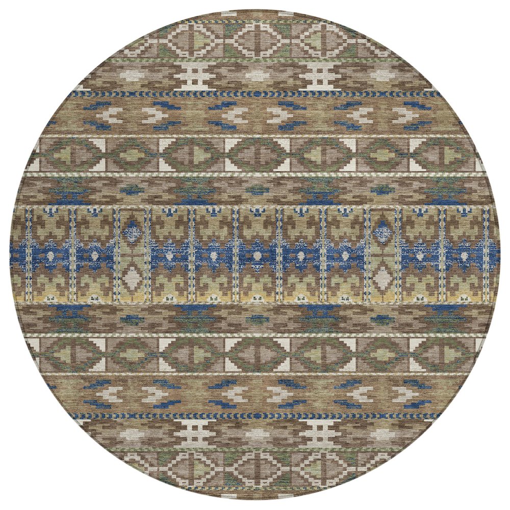 Machine Washable Indoor/Outdoor Chantille ACN2635 Brown 8' x 8' Round Rug. Picture 1