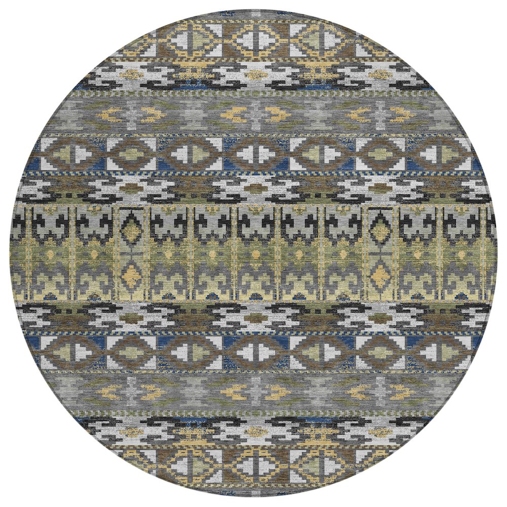Machine Washable Indoor/Outdoor Chantille ACN2635 Gray 8' x 8' Round Rug. Picture 1