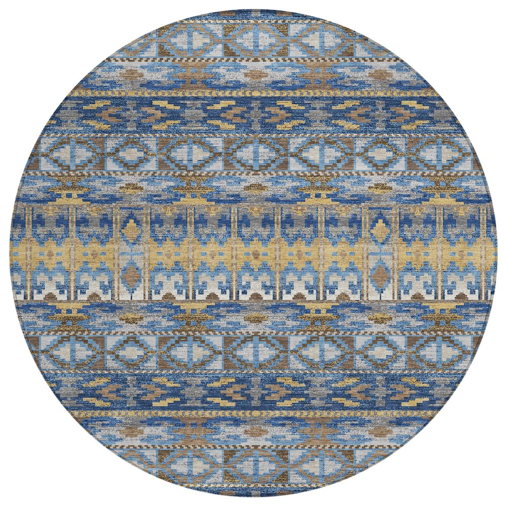 Machine Washable Indoor/Outdoor Chantille ACN2635 Blue 8' x 8' Round Rug. Picture 1