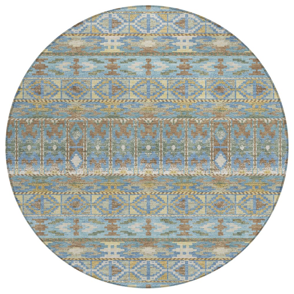 Machine Washable Indoor/Outdoor Chantille ACN2635 Teal 8' x 8' Round Rug. Picture 1