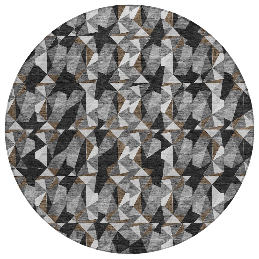 Machine Washable Indoor/Outdoor Chantille ACN2636 Black 8' x 8' Round Rug. Picture 1