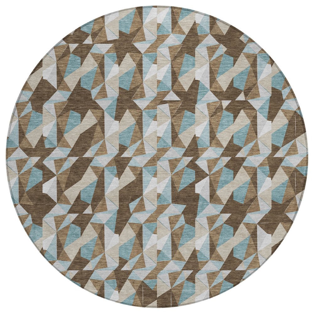 Machine Washable Indoor/Outdoor Chantille ACN2636 Brown 8' x 8' Round Rug. Picture 1