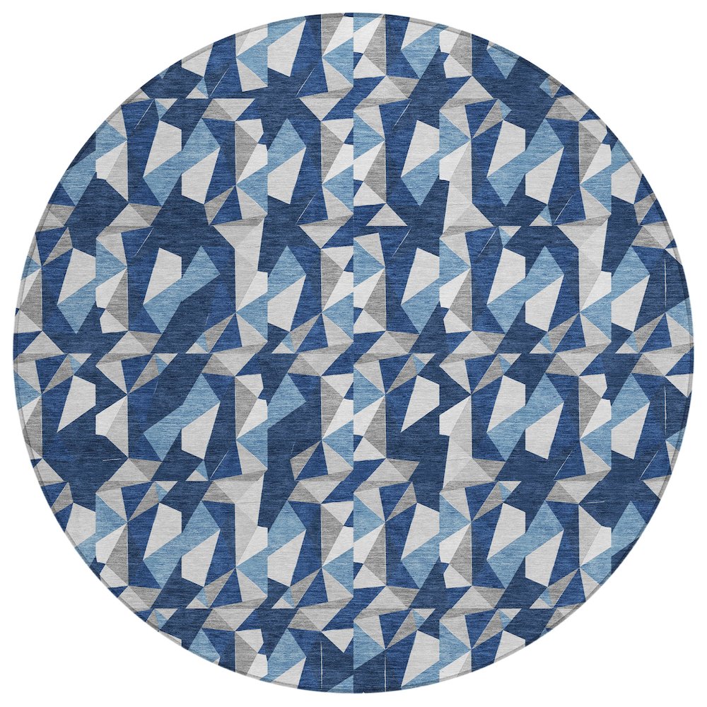 Machine Washable Indoor/Outdoor Chantille ACN2636 Blue 8' x 8' Round Rug. Picture 1