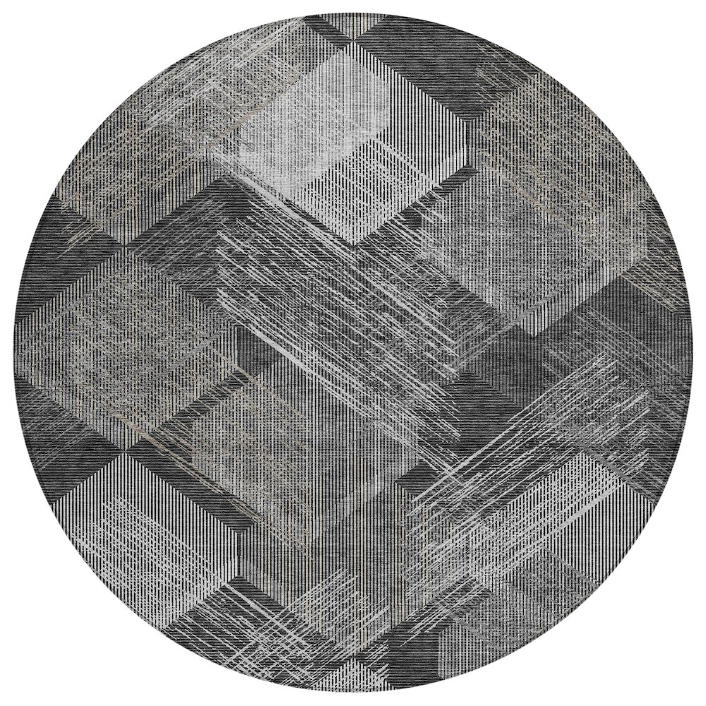 Machine Washable Indoor/Outdoor Chantille ACN2637 Black 8' x 8' Round Rug. Picture 1