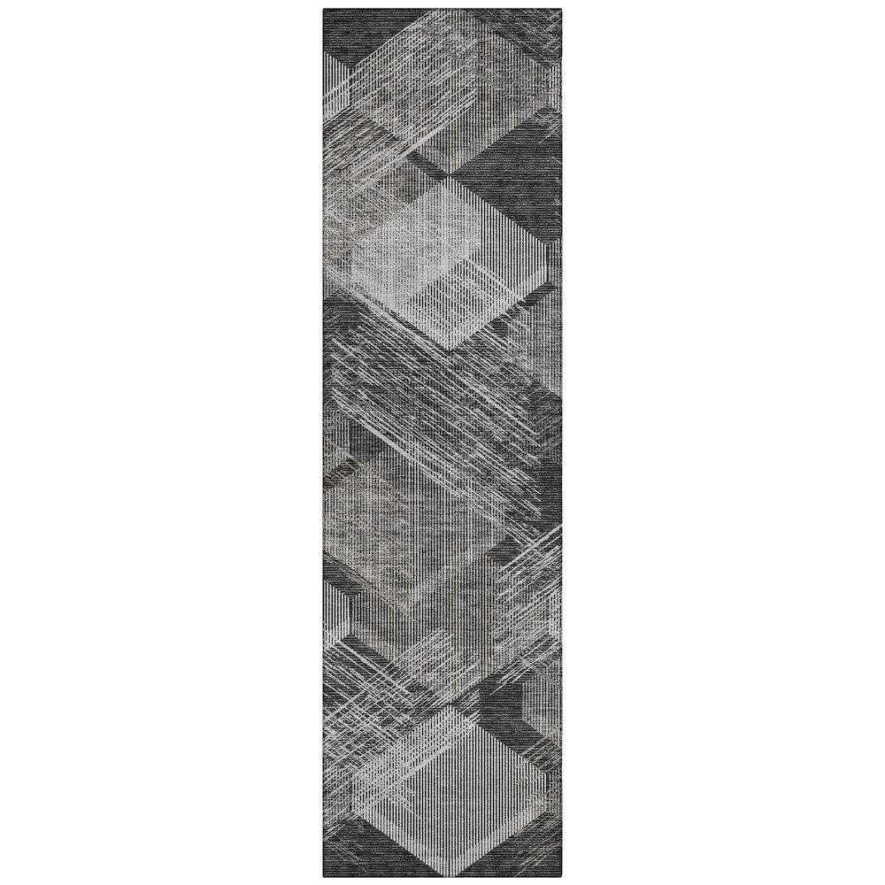 Machine Washable Indoor/Outdoor Chantille ACN2637 Black 2'3" x 7'6" Runner Rug. Picture 1