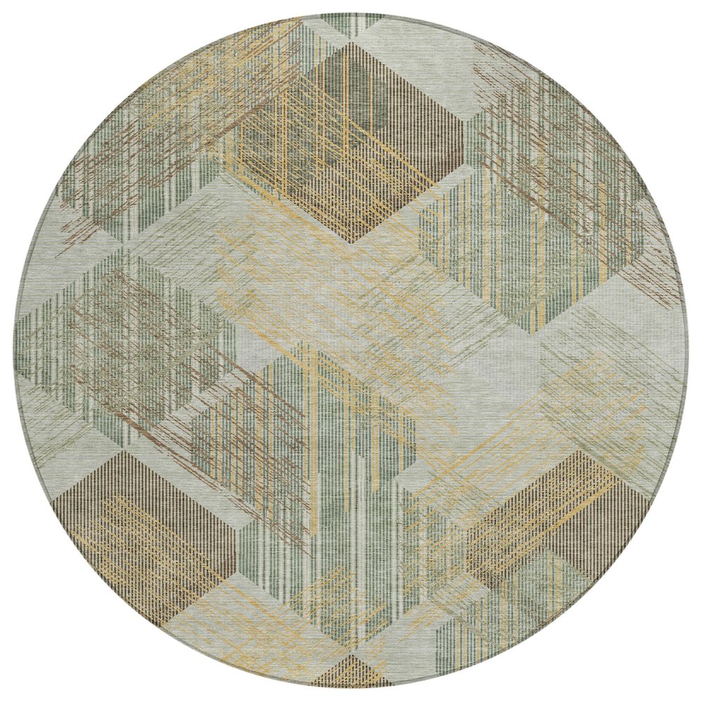 Machine Washable Indoor/Outdoor Chantille ACN2637 Green 8' x 8' Round Rug. Picture 1