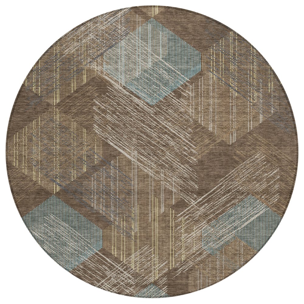 Machine Washable Indoor/Outdoor Chantille ACN2637 Brown 8' x 8' Round Rug. Picture 1