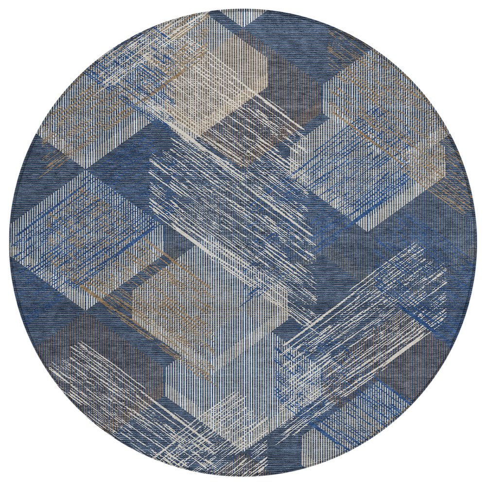 Machine Washable Indoor/Outdoor Chantille ACN2637 Blue 8' x 8' Round Rug. Picture 1