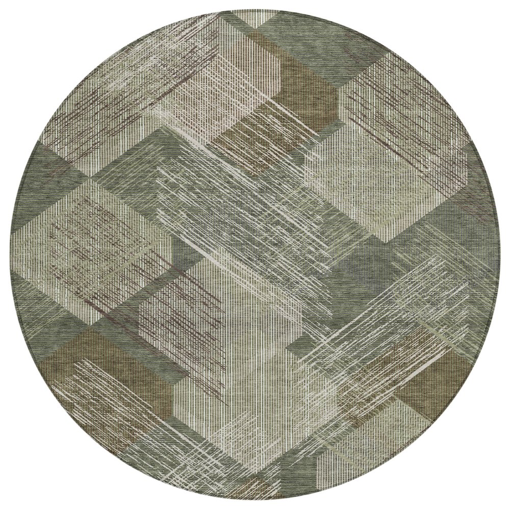 Machine Washable Indoor/Outdoor Chantille ACN2637 Green 8' x 8' Round Rug. Picture 1