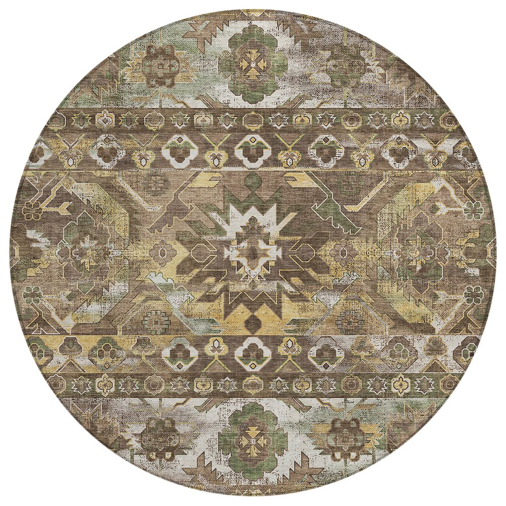 Machine Washable Indoor/Outdoor Chantille ACN2638 Brown 8' x 8' Round Rug. Picture 1